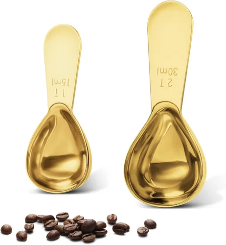 Vista 8 de Conjunto de cucharas de café premium Safring, juego de 2, cuchara de café de acero inoxidable con mango largo, contiene cuchara medidora de 1