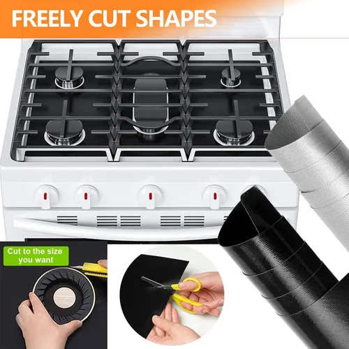 Vista 3 de Cubiertas de estufa para quemadores de gas, cubierta superior de estufa, recortada, fácil de limpiar, reutilizable, forro antiadherente, lavable
