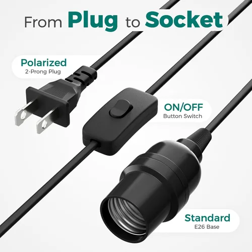 Vista 3 de DiCUNO Cable de extensión de linterna colgante E26, lámpara de control de interruptor de cable en línea para enchufar y apagar, 6.6 pies, negro