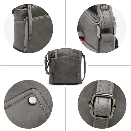 Vista 6 de Bolsos cruzados para mujer, con múltiples bolsillos, monograma de firma grande, con cremallera, bolso de hombro de piel sintética para mujer