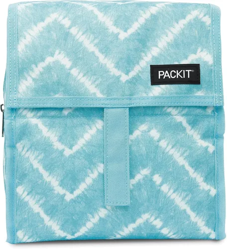 Vista 11 de PackIt Freezable Lunch Bag, Almond Paquetes de hielo integrados, tecnología EcoFreeze+, cierre de cremallera y pliegue, mango de hebilla de Almendra