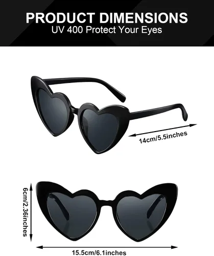 Vista 3 de Frienda 6 pares de lentes de sol en forma de corazón, lentes de sol de ojo de gato, lentes de corazón para San Valentín, boda, fiesta