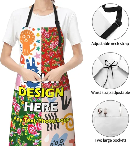 Vista 7 de Delantales impermeables personalizados para diseñar tu propia imagen, logotipo, texto, añadir fotos, delantal para cocinar hornear, 33 x 27.5