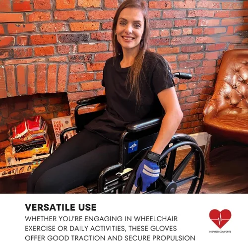 Vista 4 de Inspired Comforts Guantes para silla de ruedas, pulgar completo sin dedos, con agarre antideslizante, transpirables y reflectantes