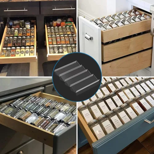 Vista 2 de Jadehom Organizador de cajones de especias de 19 x 13 pulgadas, 4 niveles de acrílico transparente expandible en cajón, bandeja de inserción