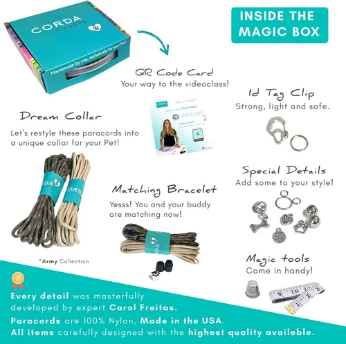 Vista 2 de CORDA Crafts - Kit de cuerda de paracaídas - Accesorios completos para hacer collar de perro y pulsera a juego del dueño - Tutorial en video fácil