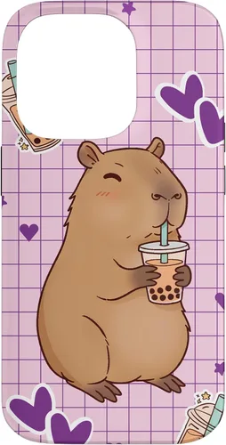 Vista 17 de Funda Kawaii Anime Capybara Beber Boba Bubble Tea Kids Girls para iPhone 17