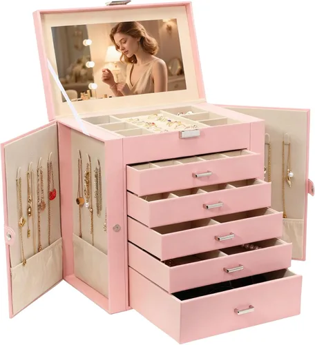 Vista 25 de BOOVO Joyero grande para mujer, organizador de joyas grande