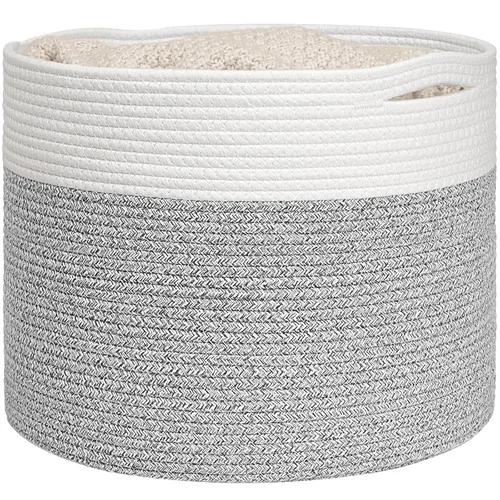 Vista 24 de Goodpick Cesta de manta de 65 litros, 19.7 x 12.6 pulgadas, cesta de cuerda de algodón, para sala de estar, organizadores de juguetes y Todo marrón