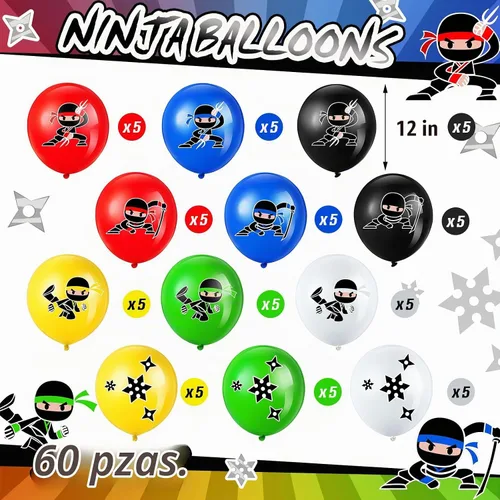 Vista 2 de Deekin - 60 globos ninja para decoraciones de fiesta de cumpleaños Multicolor