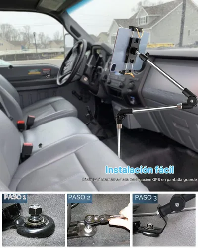 Vista 5 de Soporte grande para tablet con perno de piso de automóvil, brazo plegable de rotación de 360° para iPad Pro 12.9/Air, Galaxy Tabs, Surface Pro/Go