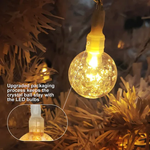 Vista 2 de Cadena de luces de globo con pilas, 16 pies, impermeable, 30 LED, 8 modos, tira de luces para exteriores, tira de luces de bola de cristal