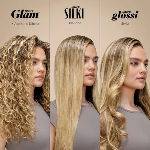 Vista 14 de Shark Glam Cerámico y potente sistema de secado y peinado con aire, con plancha Silki y alisador de brillo Shark Glossi, para secar, rizar, alisar
