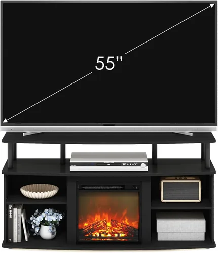 Vista 4 de Furinno Jensen - Soporte de TV con chimenea, centro de entretenimiento, consola de TV para televisores de hasta 55 pulgadas con chimenea y estantes