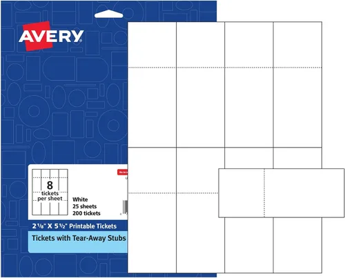 Vista 11 de Avery Boletos imprimibles, 2.75 x 8.5 pulgadas, láser/inyección de tinta, 100 en total, ideal para boletos de rifa (16430)