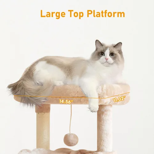 Vista 3 de KIYUMI - Árbol para gatos, torre para gatos, condominio con poste de rascado de sisal para gatos de interior, árbol para gatos con hamaca y juguetes