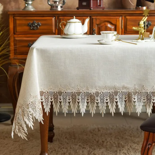 Vista 19 de ARTABLE Mantel rectangular de encaje de macramé con flores antiguas de primavera para casa de campo rústica al aire libre, cocina, fiesta de Marrón