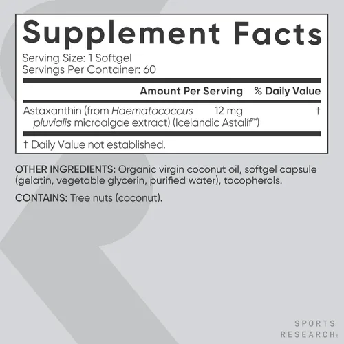 Vista 5 de Sports Research® Astaxantina de Triple Fuerza 12mg con Aceite de Coco Orgánico - Suplemento Antioxidante para el Apoyo de la Salud de la Piel