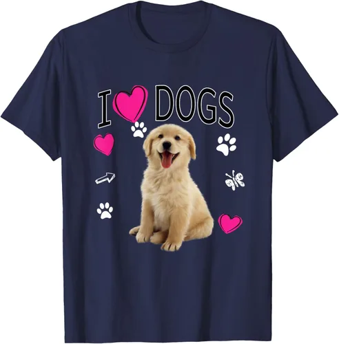 Vista 48 de Camiseta I Love Dogs - Camiseta Golden Labrador retriever, Azul Negro