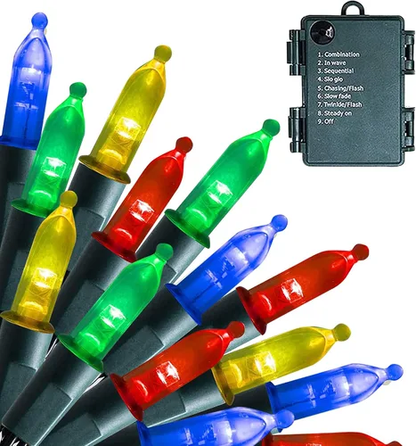 Vista 17 de Dazzle Bright 50 luces LED de Navidad que funcionan con bateo, mini tira de luces impermeables de 16 pies con 8 modos para Navidad, interiores