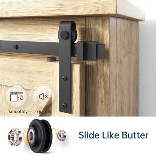 Vista 3 de EaseLife - Kit de riel para puerta corrediza de granero mini con montaje superior de 2.5 pies, fácil de instalar, se desliza suavemente