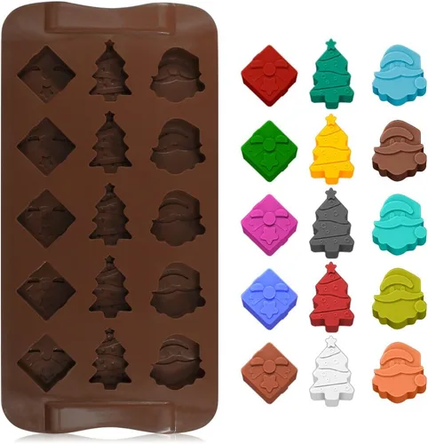 Vista 5 de DanziX Moldes de silicona para chocolate navideño, 4 moldes de caramelo de Navidad, mini moldes de silicona de Navidad para hacer chocolates