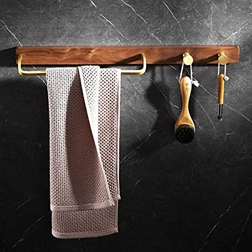 Vista 3 de Toallero de madera para toallero, soporte adhesivo para toallas sin perforación, gancho para cinturón montado en la pared para baño y cocina, 15.748