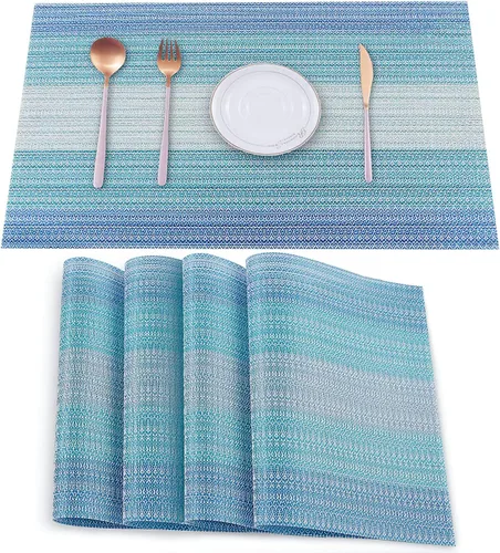 Vista 12 de HeloHo Juego de 4 manteles individuales de rejilla blanca y negra, lavables, de vinilo, lavables, para cocina, comedor, decoración de mesa