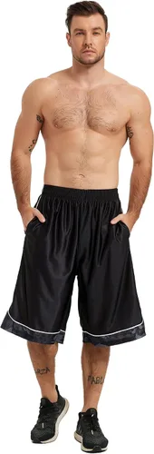 Vista 5 de HQUEC Pantalones cortos deportivos de 12 pulgadas para hombre, pantalones cortos largos de entrenamiento de baloncesto por debajo de la rodilla