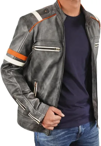 Vista 4 de Black Leather Jacket Men - Black Real Lambskin Mens Motorcycle Jacket