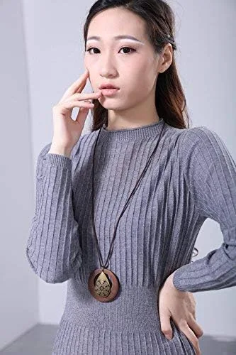 Vista 2 de COOSTUFF ANNA- Collar con dije para mujer, joyería de madera hecha a mano, collar largo para mujer