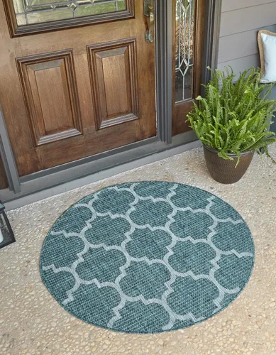 Vista 41 de Unique Loom Outdoor Trellis Collection Alfombra de Área (5' 1" x 8' Oval, Aguamarina/Gris)