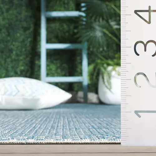 Vista 5 de SAFAVIEH Alfombra Lavable para Exteriores Colección Courtyard - 2'3" x 5', Azul Aqua y Gris, No Desprende Pelusa y Fácil Limpieza, Ideal para Patio