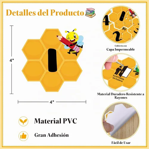 Vista 6 de FLYAB Pegatinas de alineación para el suelo del aula, 48 calcomanías de números de abeja, números de piso para aula, alineación para regreso a la A1