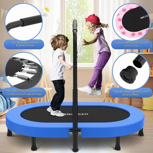 Vista 3 de ANCHEER Mini trampolín doble de 56 pulgadas para niños, mini rebote con mango ajustable de 5 niveles, trampolín para padres e hijos para niños Azul