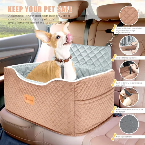 Vista 3 de AlfaTok Asiento de automóvil para perro, refuerzo de espuma viscoelástica para perros medianos de hasta 45 libras, cama de viaje elevada desmontable