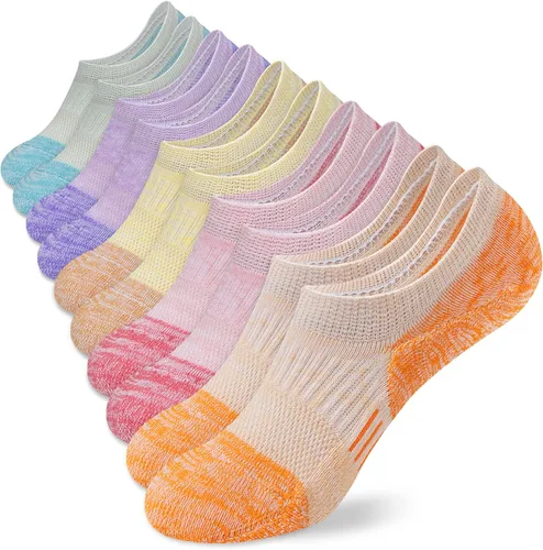 Vista 6 de Amutost - Calcetines invisibles deportivos para mujer con acolchado en el tobillo, corte bajo, 5-6 pares Beige Gris Blanco