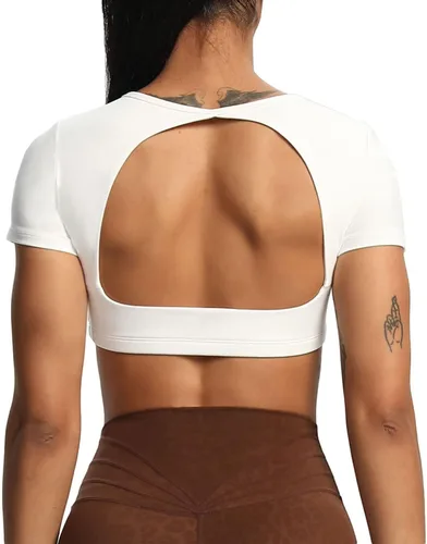 Vista 2 de Aoxjox Camiseta corta de manga corta para mujer, Clarissa con espalda hueca