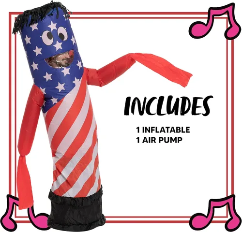 Vista 5 de Spooktacular Creations Disfraces inflables para adultos bandera estadounidense bailarín de aire tubo ondulado para hombre disfraz con soplador
