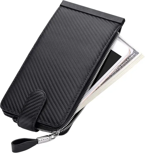 Vista 4 de Huztencor cartera de cuero con bolsillo para tarjeta de crédito bloqueo RFID billetera funda para tarjetas para mujer
