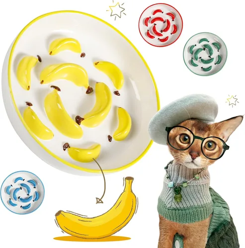 Vista 16 de Cuenco de cerámica del gato del alimentador lento, 6,3" alimentador Cuenco rosa pastel