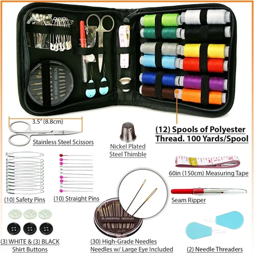 Vista 6 de VelloStar Paquete de kits de costura portátiles pequeños y grandes: todos los suministros de costura esenciales y accesorios para reparaciones