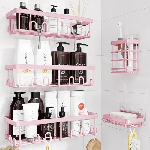 Vista 19 de YASONIC Shower Caddy Adhesive, Rustproof Shower Organizer, Wall Shower Rack Negro