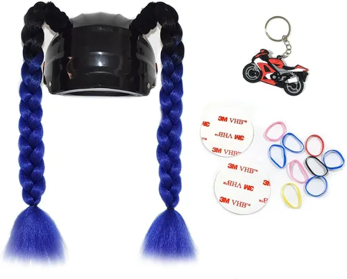 Vista 6 de 2 piezas de casco de coleta para motocicleta, cola de caballo, casco de bicicleta, trenzas de pelo para cualquier casco, decoración, copa