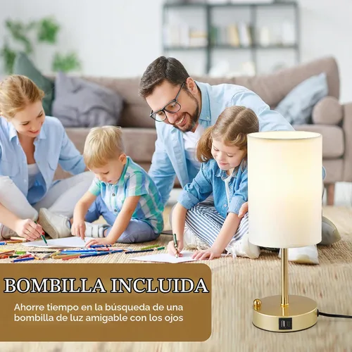 Vista 4 de Lámpara de mesa de control táctil Briever para dormitorio, lámpara de mesita de noche regulable de 3 vías con puertos de carga USB, lámpara
