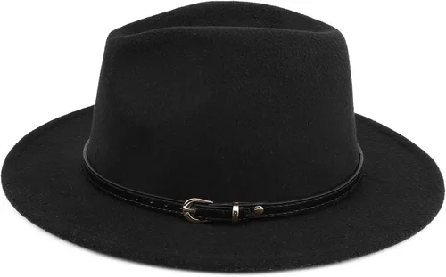 Vista 4 de Melesh. - Sombrero de fieltro clásico, de ala ancha y cinturón con hebilla, tipo Fedora.