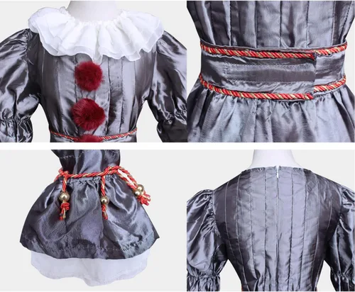Vista 2 de BingTangHuLu Disfraz de payaso para adulto, disfraz de payaso aterrador para Halloween, juego de rol, para hombres y mujeres