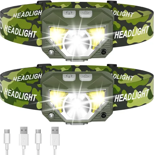 Vista 10 de LHKNL Linterna Frontal, Lúmenes LED Ultra Brillante Recargable con Luz Blanca y Roja, Paquete de 2 Lámparas de Cabeza Impermeables con Sensor