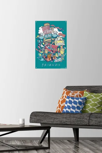 Vista 2 de Trends International Friends 30th - Latte Wall Poster, 14.72" x 22.37", Premium Poster & Push Pin Bundle