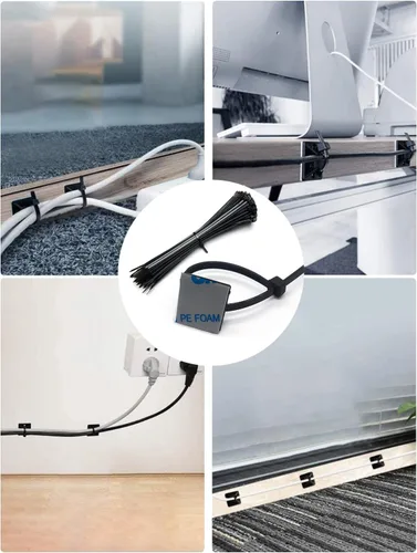 Vista 6 de Kit de soportes de cable con pegamento trasero autoadhesivo fuerte - 100 piezas de clips de gestión de cables con bridas de 6 pulgadas, soportes
